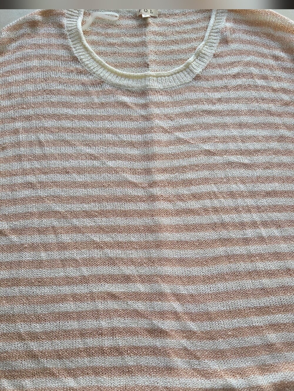 NWOT POL MISSES SZ SMALL Striped Knit SS Sweater in Pink and Ivory Stripe